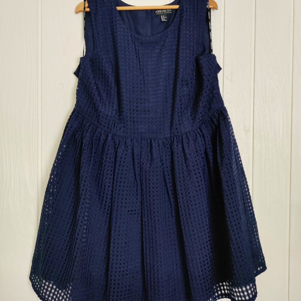 Forever 21 Navy Windowpane Fit and Flare Dress